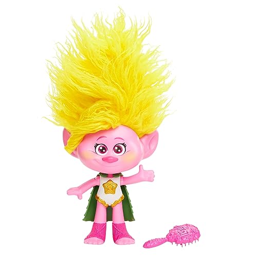 Mattel Trolls 3, Poupée Rainbow Hairtunes Viva Dreamworks Aux Cheveux Jaunes, Effets Sonores Et Lumineux, Brosse Et Cape Amovible Incluses, Jouet Enfant, A Partir De 3...