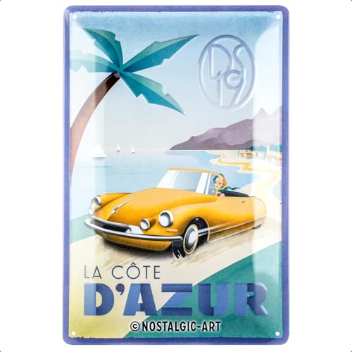 Nostalgic-Art Plaque vintage, DS – La Cote D'Azur DS19 – Idée de cadeau pour fans de voitures, en métal, Design rétro pour la décoration, 20 x 30 cm