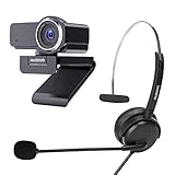 Bundle AUSDOM AW635 FHD 1080p Webcam and AUSDOM BH01 3.5mm Wired Telephone Headset for Work at Home PC Computer