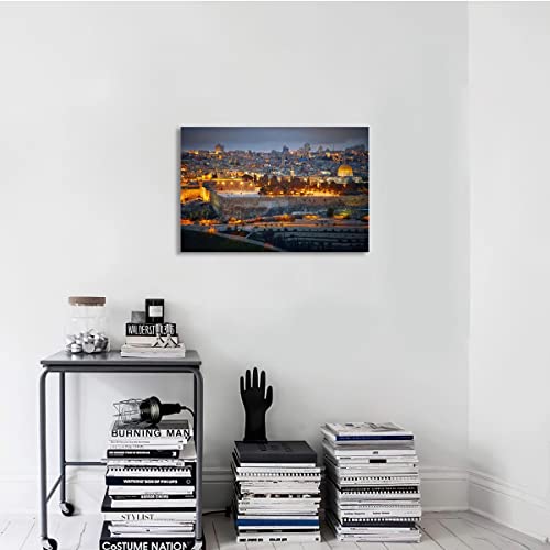 Jerusalem City Night Poster Urban Landscape Decor Aesthetic Vintage Prints Jerusalem At Night Canvas Wall Art Picture Modern Wall Decoration For Living Room Bedroom Home Office 12X18 Inch Unframed #TOP2