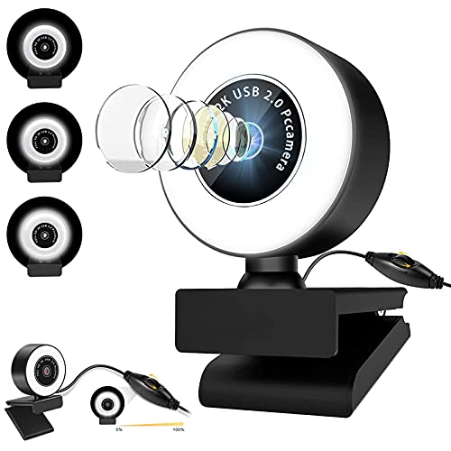 Larkotech Webcam con Micrófono y Anillo de Luz, Brillo Ajustable con Control táctil, Luz de Tres Colores, Plug and Play, HD Cámara Webcam, Ordenador para Youtube, Skype, Zoom, Conferencias Cover