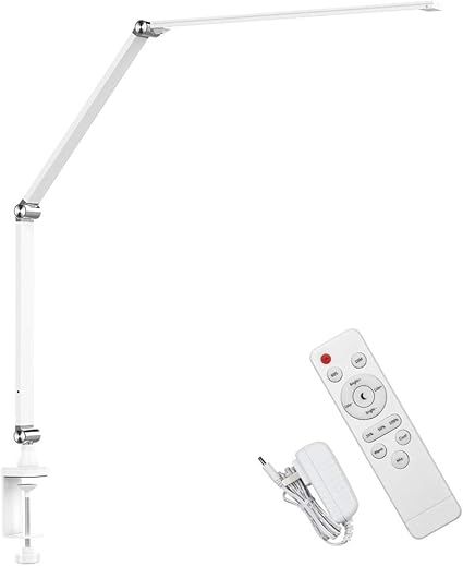 Amazon デスクライト Micro Hertz 消费電力 10w 電気スタンド 五種類調色 無段階調光 141個ledチップ 演色数 95 視力ケア 平面発光 タッチコントと遠隔操作 リモコン 照度値1150lux クランプライト アームライト スタンドライト Pc作業 仕事 勉強 読書ランプ