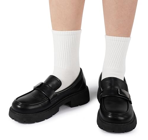 BomKinta Women Casual Calf Socks - Cute Cotton Crew Socks - Soft Above Ankle Sock Gifts 6 Pairs All White Size 5-10 - Thumbnail 4