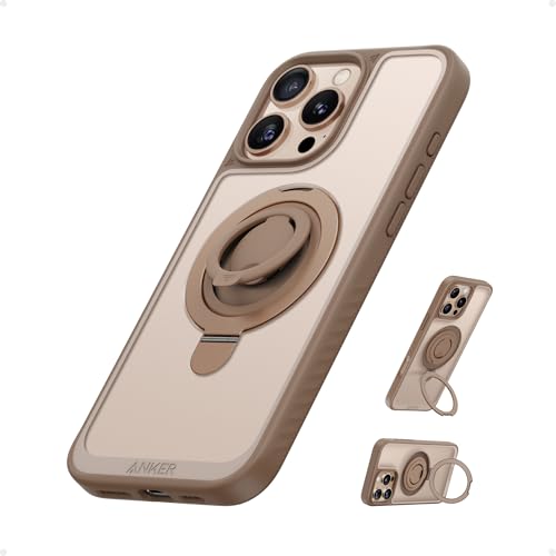 Anker Magnetic Ring Stand for iPhone 16 Pro Case, Silicone Finger Ring Grip Stand Holder, Military Grade Drop Tested, Compatible with MagSafe, Built in Kickstand, Soft Edge Anti-Fingerprint,