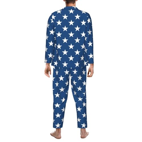 Stars On The America Flag Mens Pajamas Set Button Down Sleepwear Set Long Sleeve Loungewear With Pockets2