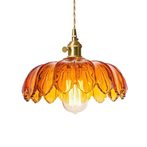 LIGKIN Suspension Luminaire en Verre Rétro Lustre à Fleur Créative Plafonnier E27 Abat-jour en Verre Lampe à Suspension pour Salon Chambre à Coucher Salle...