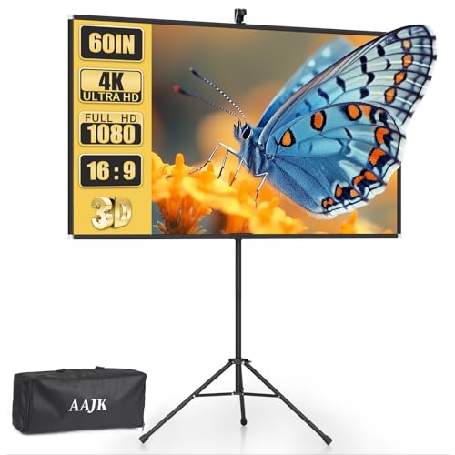 Image of AAJK 60in Projector Screen with Stand,Portable 16:9 4K HD Indoor Outdoor Projection Screen with Wrinkle-Free Design, Ideal for Home Theater and Backyard Cinema – Includes Carry Bag (60IN)