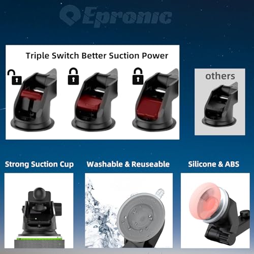 Flexible Dashboard Suction Cup Bracket Mount for Carplay Screen Monitor, Compatible with Most 7Inch 9Inch 9.3 Inch 10.26 Inch Portable Monitor Cell Phone Windshield Suction Cup Mount