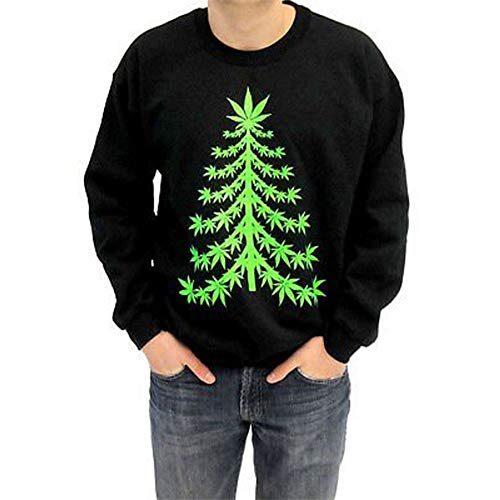 Ugly Christmas Sweater - Marijuana Christmas Tree Adult Black Sweatshirt (Adult Large)