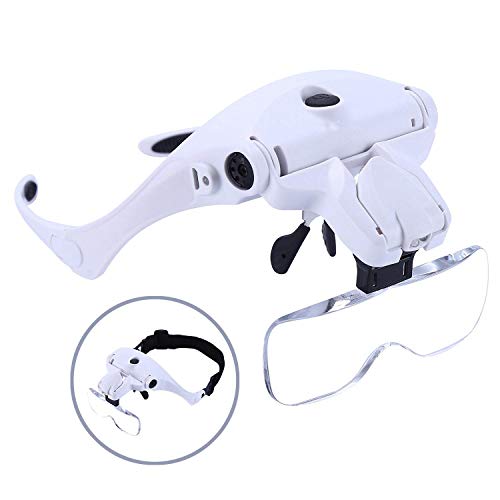 Rongon Headband Magnifier USB Charging Handsfree Magnifying Lenses Glasses with LED Light for Jewelry Craft Watch Repair Hobby 5 Replaceable Lenses 1.0X 1.5X 2.0X 2.5X 3.5X (Upgraded Version)