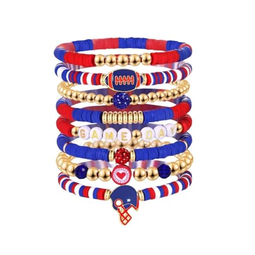 choice of all 8PCS Game Day Bracelets for Women Football Baseball Bracelet Stackable Heishi Clay Beaded Stretch Bracelets Football Baseball Outfit Jewelry Accessories Party Favors Gifts