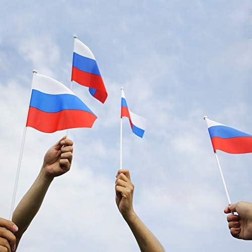 Russia Stick Flag, ANLEY Russian 5x8 inch (12 X 20cm) HandHeld Mini Flag With 12" (30cm) White Solid Pole - Vivid Color and Fade Resistant - 5 x 8 inch Hand Held Stick Flags With Spear Top (1 Dozen)