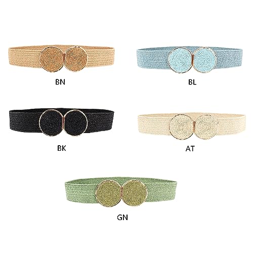 Straw Belt, Straw Belt Women Belt Stretch Elastic Belt Corset Dress Decorative Belt Raffia Dress Belt Girdle Stretchy Waist Belt, Blue3