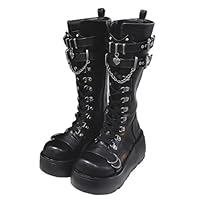 Motorcycle Boots Platform Boots For Women Wedges Knee High Black Lace Up Fashion Goth Gothic Boots Punk Shoes Girls(Schwarz,38)