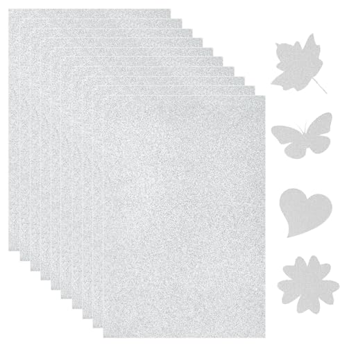 JIEYUCHU 10 Blatt Glitzerpapier, Glitzer Papier A4 Set Silber, Bastelpapier Glitzer für Scrapbooking, Grußkarten, DIY Projekte und Party-Deko