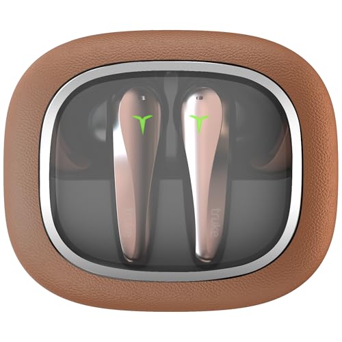 Image of truke Crystal Dyno Leather Finish True Wireless in Ear Earbuds w /Spatial Audio, 70H Battery Rapid Charge Ear Buds, 13mm Driver HiFi Sound TWS, 40ms Ultra Low Latency, 4Mics ENC - OakBrown