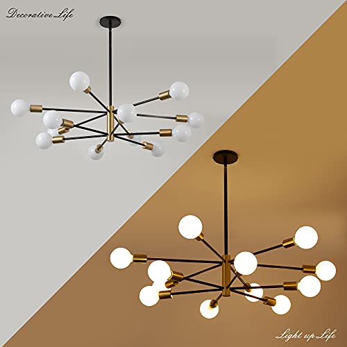 Kaisite Modern Sputnik Chandelier - 12-Light Black And Gold Chandelier Mid Century Led Pendant Lighting Height Adjustable Ceiling Light Fixture For Kitchen Dining Room Living Room Bedroom #TOP7