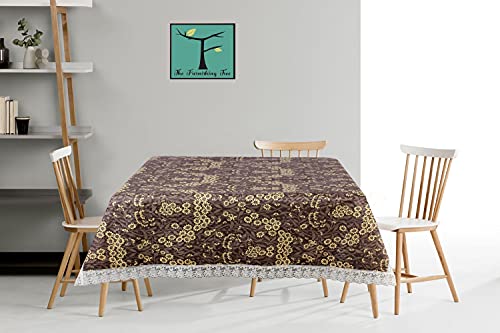 Image of The Furnishing Tree Square Shaped WxL 54x54 Inch 4 Seater Table Cover Floral Pattern Brown Mustard, Waterproof PVC