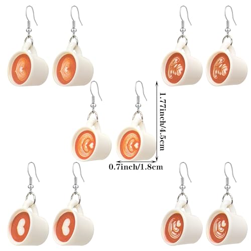 5 pairs Resin Coffee Cup Drop Earrings Dangle Gifts for Coffee Lovers or Women Funny Party Gifts2