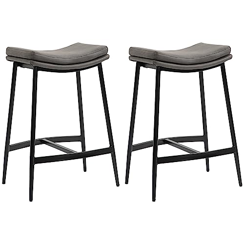 HOMCOM Conjunto de 2 Taburetes Altos de Cocina Sillas Altas de Cocina sin Respaldo con Estructura de Acero Estilo Industrial Carga 120 kg para Bar Salón Comedor Gris