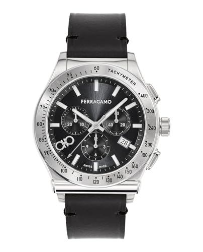 Ferragamo Ferragamo 1927 Chrono Collection Luxury Mens Watch Timepieces with a Black Strap and Dial Featuring a Stainless Steel Case