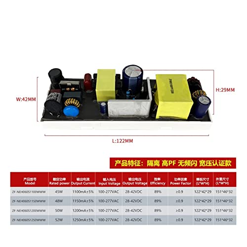 Fuente de alimentacion LED 50W con controlador aislado de voltaje amplio y conector CC 3