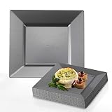 Elegant Disposable Plastic Dinner Plates - 120 Plates - Heavy Duty Fancy Square Silver Dinner Plates