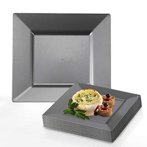 Disposable Plastic Dessert Plates -120 Plates -Heavy Duty Square Silver Salad Plates- 6.5" Appetizer Cake Plates Bulk Party Supplies For All Occasions #TOP3
