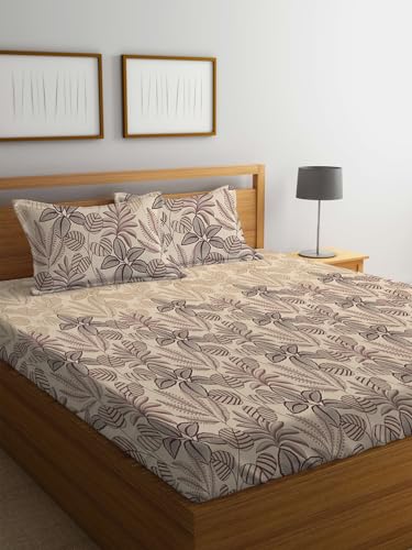 LOOMLYFE 300 TC Cotton Feel Glace Cotton Elastic Fitted Printed Queen Size Double Bed Bedsheet with 2 Pillow Covers Fits Upto 8 inches,Size- 60x78x10 Inches, MaroonCoconut
