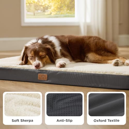 Bedsure Washable Dog Beds Large Sized Dog with Comfy Sherpa, 36x27in Grey | Orthopedic Egg Crate Foam,Comfort Support Flat Rectangle Pet Mat,Non-Slip Bottom,Removable Cover,For Large Breed Up to 55 lbs - Image 5