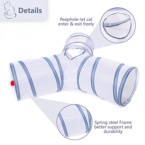 Image of Cat Tunnel, Collapsible Tube with 1 Play Ball Toys, 3 Ways Tunnels for Indoor Cats, Puppy, Kitty, Kitten, Rabbit (White and Gray)