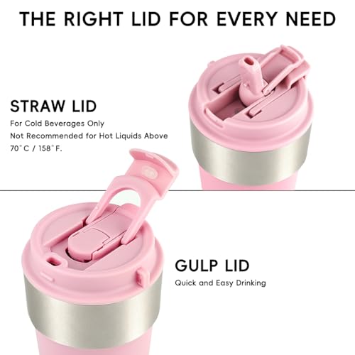 Image of Insulated Travel Coffee Mug, 17oz Stainless Steel Leakproof Flip Straw Cup