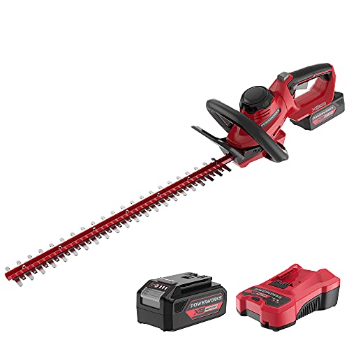 POWERWORKS 40V 24 Inch Cordless Hedge Trimmer Electric Grass Trimmer, Dual Action Blade & 3/4' Cutting Capacity, XB 2Ah Battery and Charger Included,for Bush Lawn and Garden