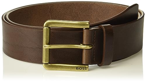 BOSS Men's Smooth Leather Belt with Branded Roller Buckle