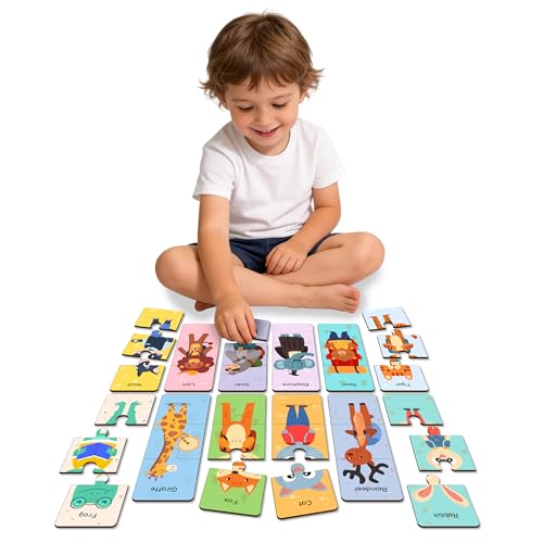 Image of Lefan Wooden Jigsaw Puzzle for Kids (Pack of 12 Animals) | Animal Puzzle Learning Toy for Toddlers 3+ Years | Educational Matching Puzzle Board | Eco-Friendly Wooden Toys for Boys & Girls