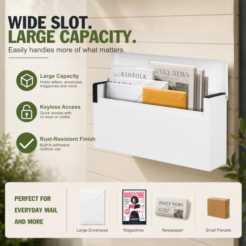 Image of KYODOLED Wall Mount Mailbox for Outside, No Lock, 14.56 in, White