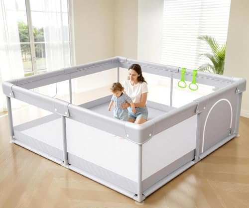 Julrrimg Petit Parc Bebe 120×120 cm - Parc Enfant Avec Ventouses, Stable Parc De Jeu BéBé Maille Respirante pour Appartement