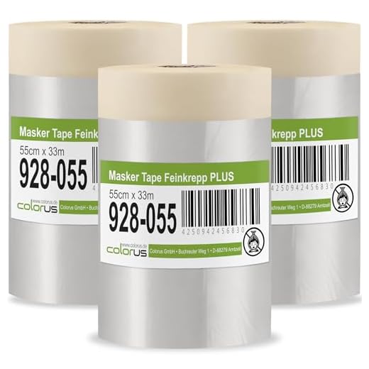 3 x Colorus Masker Tape PLUS Feinkrepp 55 cm x 33 m | Maler Abdeckfolie mit Malerkrepp Folienklebeband | Für glatte und leicht raue Untergründe | Klebeband mit Folie | Abdeckfolie mit Krepp