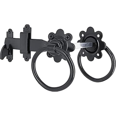 IRONTITE® Ring Gate Latch, Heavy Duty Gate Latch for Wooden Gates, Auto Garden Gate Latch Ideal for Keeping Garden Gates and Doors Shut, Opened from Either Side of Gate (Black) Cover