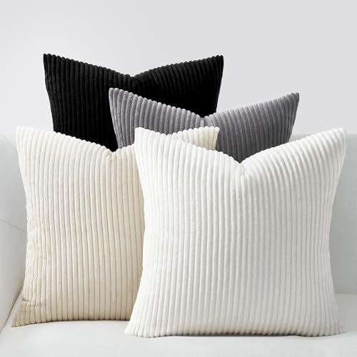 Image of Topfinel Black and White Decorative Throw Pillow Covers,Soft Velvet Modern Double-Sided Designs Euro Shams Set of 4,Mix and Match for Home Decor,Pillow Inserts Not Included (24x24 inch, Black /White)