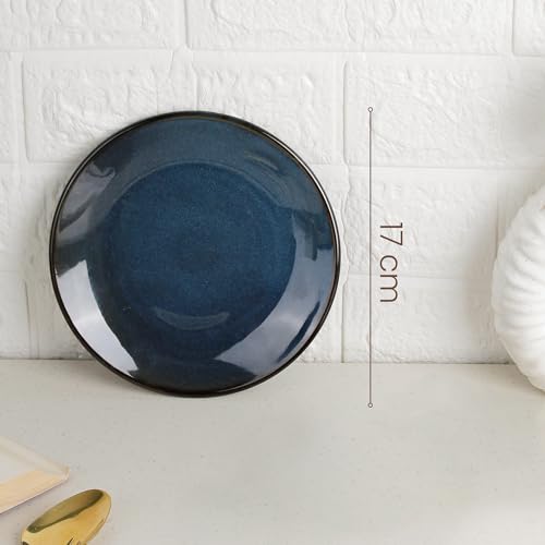 Image of The Earth Store Galaxy Blue 7 Inch Ceramic Quarter Plates Set of 6 | Microwave & Dishwasher Safe Plate | Half Plate for Dessert, Snacks, Dinner | Snack Plates for Gifting, Daily Use
