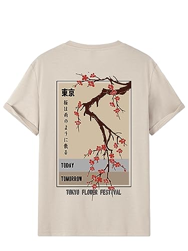 GORGLITTER Men's Graphic Japanese Print Short Sleeve Tee Tops Casual Round Neck T Shirts