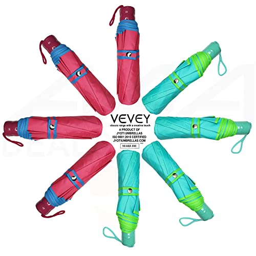 Image of VEVEY 3 Fold Umbrella - Compact Travel Light Automatic, Wind Resistant, Mono Silver Coated - Ladies Umbrella