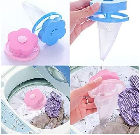 PIVBY Dog Cat Pet Fur Remover Hair Catcher Reusable Washing Machine Floating Lint Mesh Bag Portable Washer Lint Catcher, Hair Filter Net Pouch 6 Pieces (Blue & Pink)