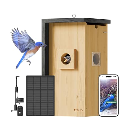 Birdfy Bird House with Camera Solar Powered with Iron Guard for Outside, AI Identify, 1080P HD & Night Vision for Bluebird Finch Swallow Wren Chickadee Nesting Watching, Auto Detect & Notify