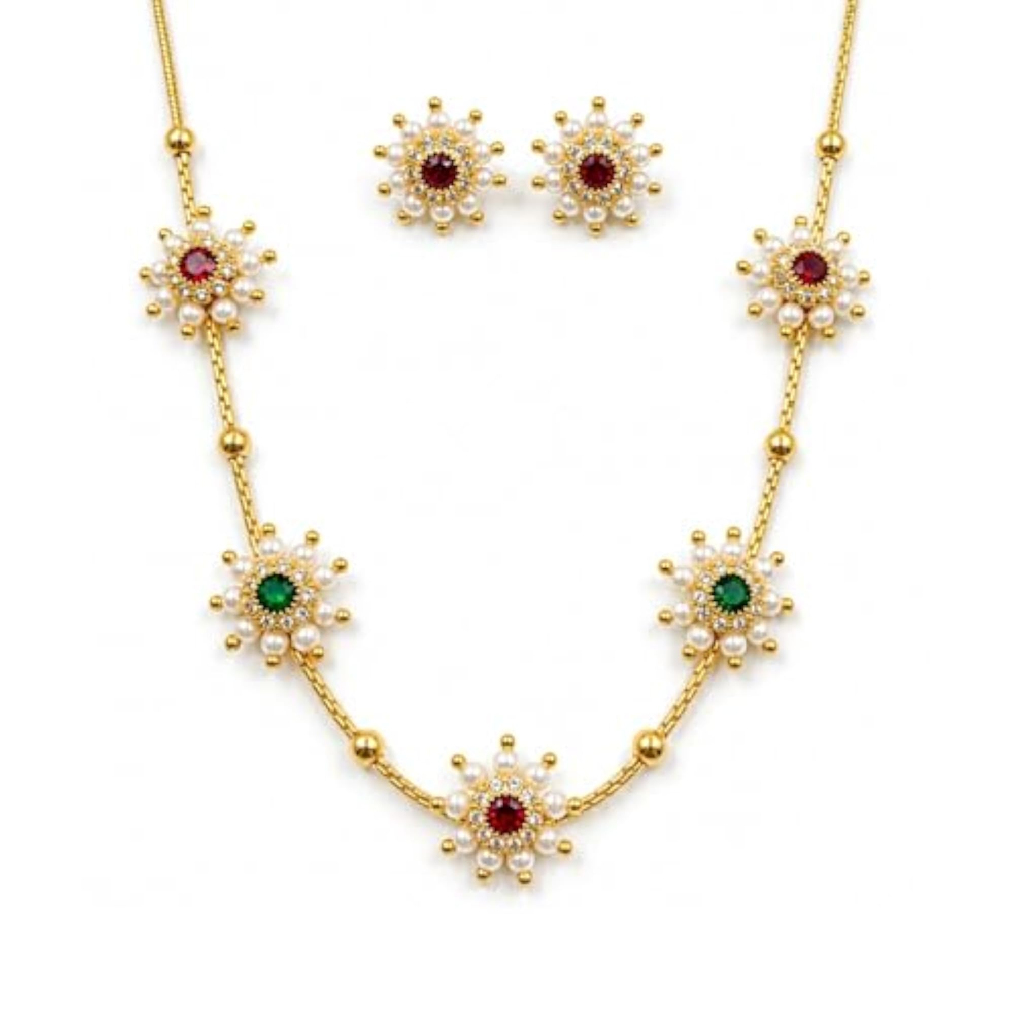 Gold Plated Floral Necklace Set with Earrings