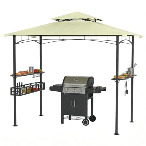 Ferzone Abri Barbecue Exterieur 245x153x250cm avec Double Toit, Tonnelle de BBQ Métal avec Tablettes de Service&Panier&Ouvre-Bouteille&Crochets, Pergola Gazebo pour...