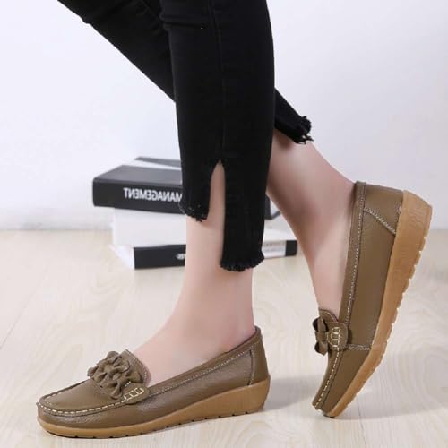 Image of Women's Genuine Leather Platform Loafers Classic Casual Comfort Slip-On Shoes Soft Sole Dress Shoes