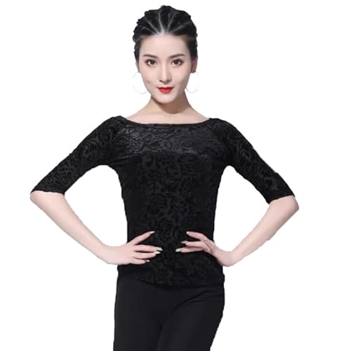 HYNNYH Tango Basic T Shirt Cha Cha Salsa Basic Top Women's Velvet Latin Training Fitted Blouses Slim Fit Ballroom Dancewear,d,L
