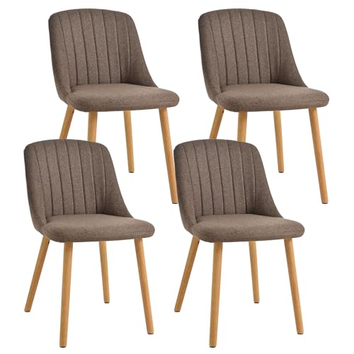 Goeurvant Esszimmerstühle Braun 4er Set Holzbeine Polsterstuhl Küchenstuhl aus Polyester Stühle Esszimmer Wohnzimmerstuhl für Esszimmer Küche Büro